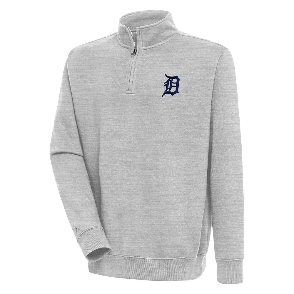 Men's Antigua Heather Gray Detroit Tigers Victory Quarter-Zip Pullover Top