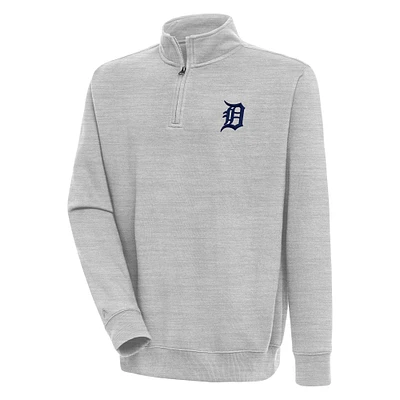 Men's Antigua  Heather Gray Detroit Tigers Victory Quarter-Zip Pullover Top