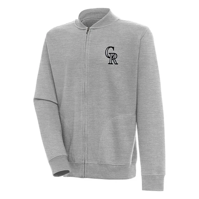 Men's Antigua  Heather Gray Colorado Rockies Victory Full-Zip Jacket