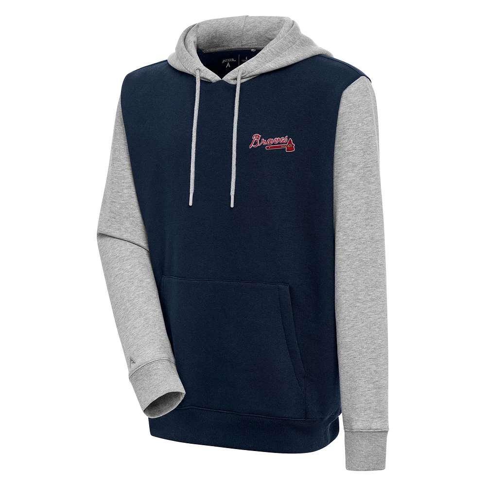 Men's Antigua Navy/Heather Gray Atlanta Braves Victory Pullover Hoodie