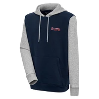 Men's Antigua Navy/Heather Gray Atlanta Braves Victory Pullover Hoodie