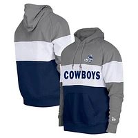 Men's New Era Navy/Silver Dallas Cowboys Throwback Colorblocked Pullover Hoodie