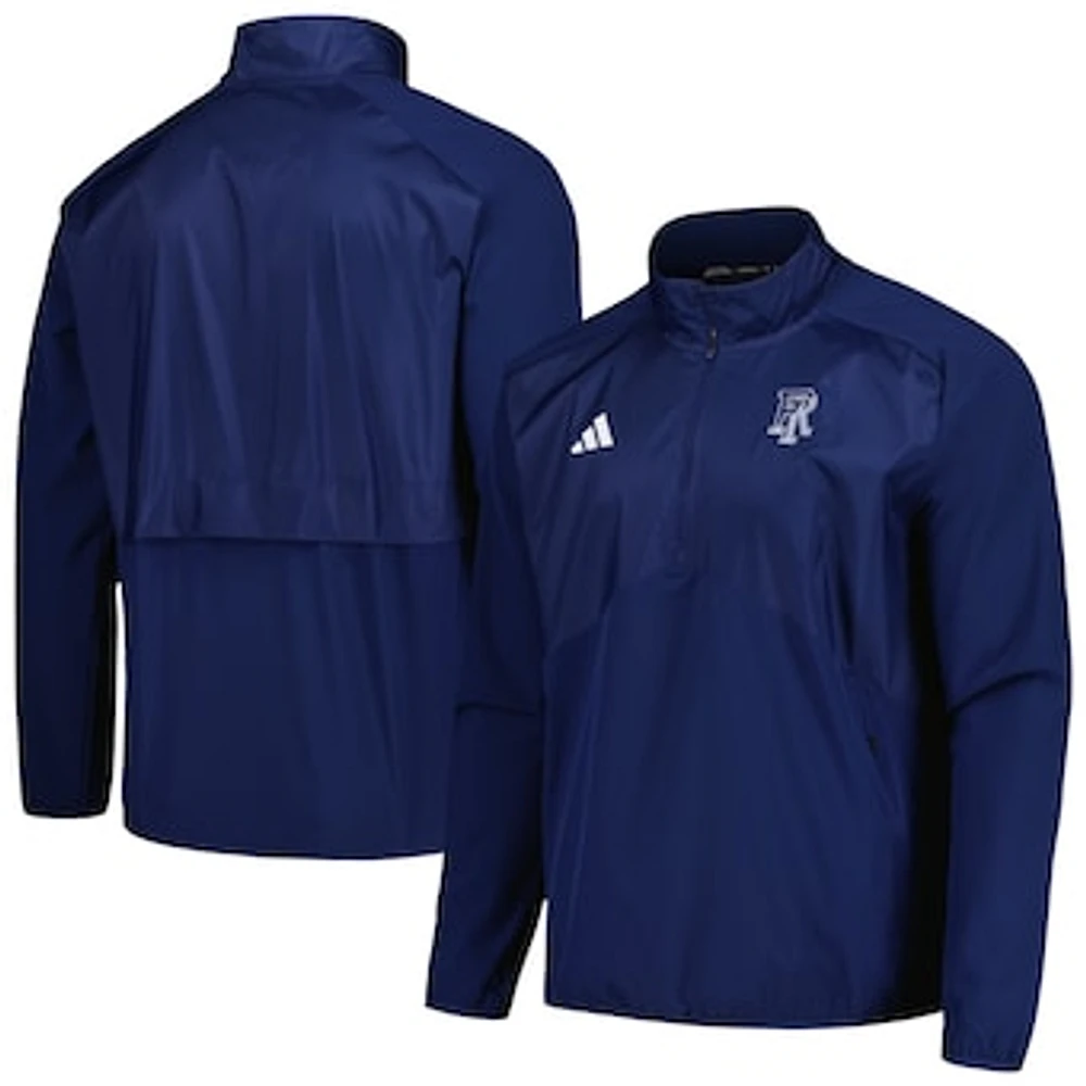 Men's adidas Navy Rhode Island Rams Sideline AEROREADY Raglan Quarter-Zip Jacket