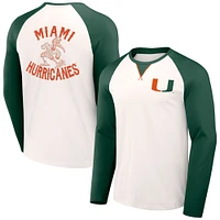 Men's Darius Rucker Collection by Fanatics Cream/Green Miami Hurricanes Raglan Long Sleeve T-Shirt