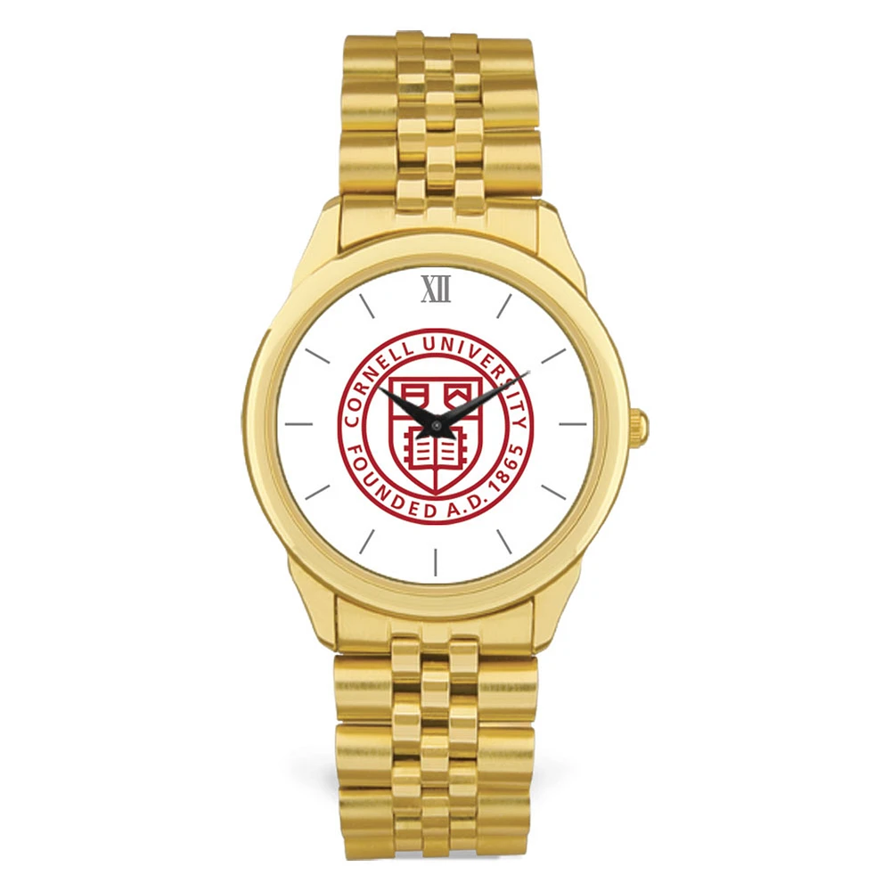 Men's Gold Cornell Big Red Rolled Link Bracelet Wristwatch