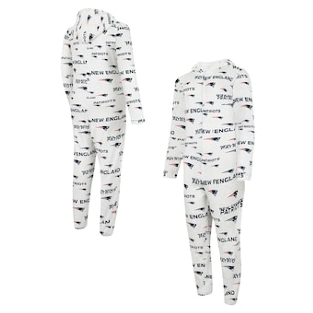 Men's Concepts Sport White New England Patriots Allover Print Docket Union Full-Zip Hooded Pajama Suit