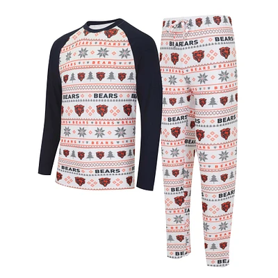 Men's Concepts Sport White/Navy Chicago Bears Tinsel Raglan Long Sleeve T-Shirt & Pants Sleep Set