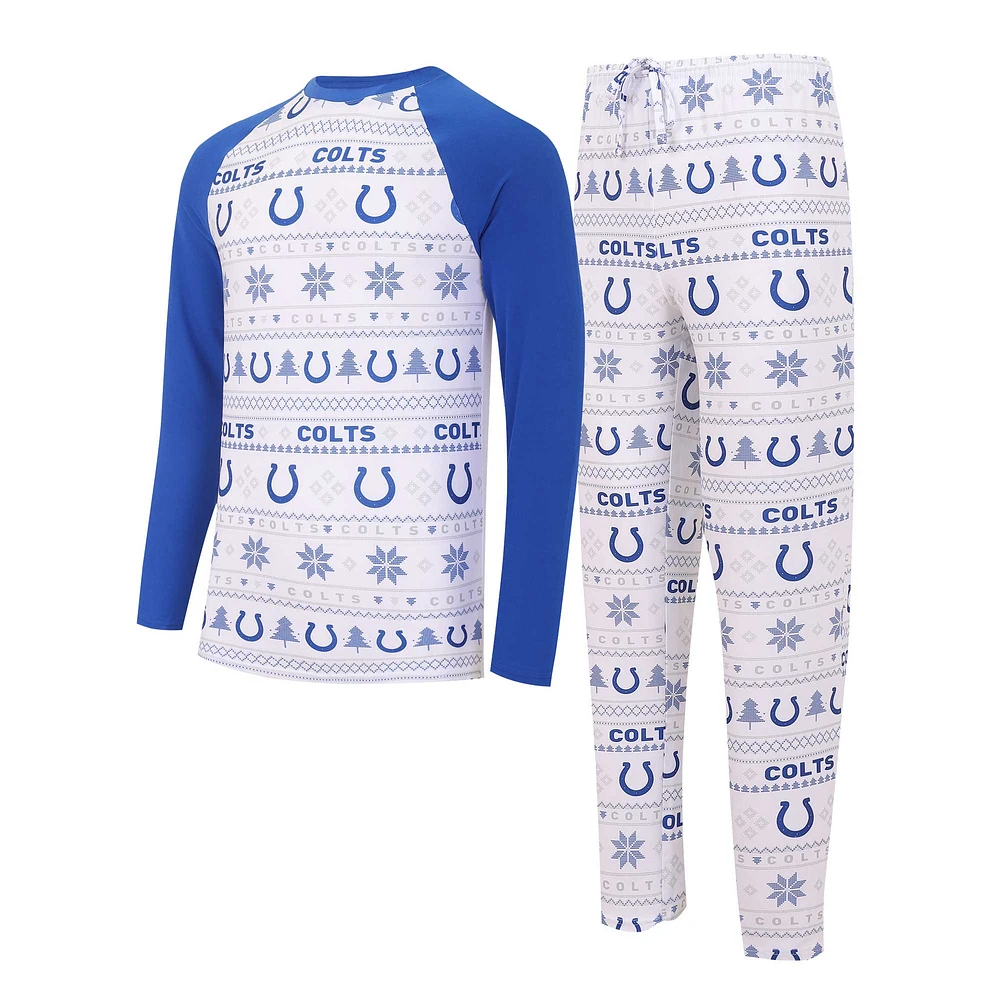 Men's Concepts Sport White/Royal Indianapolis Colts Tinsel Raglan Long Sleeve T-Shirt & Pants Sleep Set