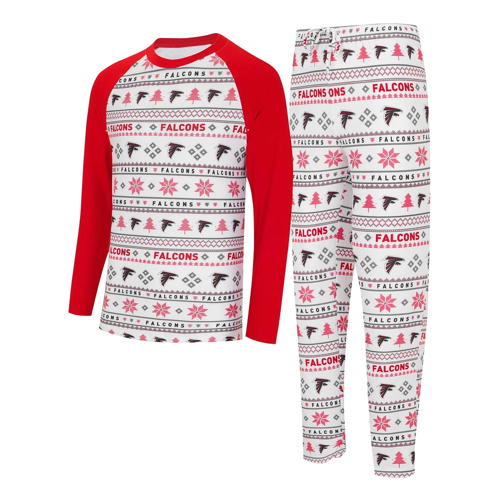 Men's Concepts Sport White/Red Atlanta Falcons Tinsel Raglan Long Sleeve T-Shirt & Pants Sleep Set
