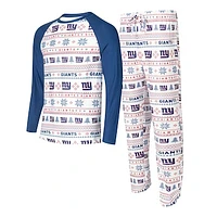 Men's Concepts Sport White/Royal New York Giants Tinsel Raglan Long Sleeve T-Shirt & Pants Sleep Set