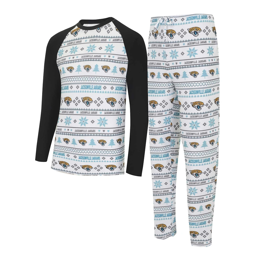 Men's Concepts Sport White/Black Jacksonville Jaguars Tinsel Raglan Long Sleeve T-Shirt & Pants Sleep Set