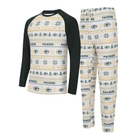Men's Concepts Sport White/Green Green Bay Packers Tinsel Raglan Long Sleeve Top & Pants Sleep Set