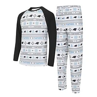 Men's Concepts Sport White/Black Carolina Panthers Tinsel Raglan Long Sleeve Top & Pants Sleep Set