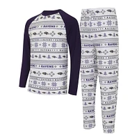 Men's Concepts Sport White/Purple Baltimore Ravens Tinsel Raglan Long Sleeve T-Shirt & Pants Sleep Set