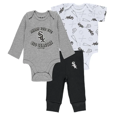 Newborn & Infant WEAR by Erin Andrews Gray/White/Black Chicago White Sox Three-Piece Turn Me Around Bodysuits & Pants Set