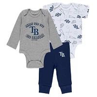 Newborn & Infant WEAR by Erin Andrews Gray/White/Navy Tampa Bay Rays Three-Piece Turn Me Around Bodysuits Pants Set