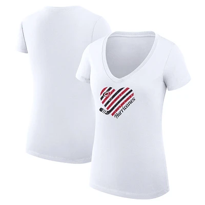 Women's G-III 4Her by Carl Banks White Carolina Hurricanes Heart V-Neck Fitted T-Shirt