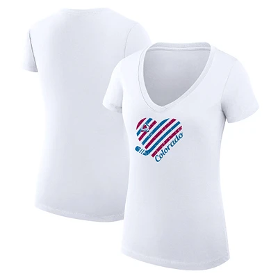 Women's G-III 4Her by Carl Banks White Colorado Avalanche Heart V-Neck Fitted T-Shirt