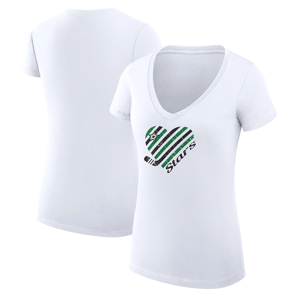 Women's G-III 4Her by Carl Banks White Dallas Stars Heart V-Neck Fitted T-Shirt