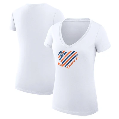 Women's G-III 4Her by Carl Banks White Edmonton Oilers Heart V-Neck Fitted T-Shirt