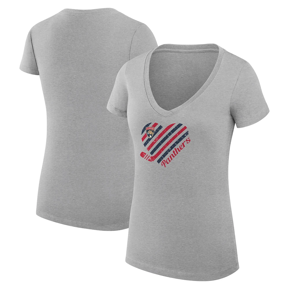 Women's G-III 4Her by Carl Banks Heather Gray Florida Panthers Heart V-Neck Fitted T-Shirt