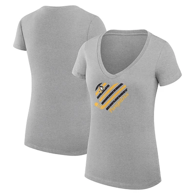 Women's G-III 4Her by Carl Banks Heather Gray Pittsburgh Penguins Heart V-Neck Fitted T-Shirt