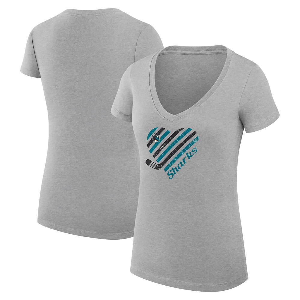 Women's G-III 4Her by Carl Banks Heather Gray San Jose Sharks Heart V-Neck Fitted T-Shirt