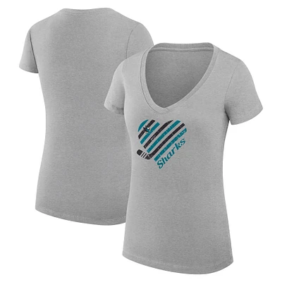 Women's G-III 4Her by Carl Banks Heather Gray San Jose Sharks Heart V-Neck Fitted T-Shirt