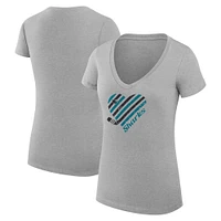 Women's G-III 4Her by Carl Banks Heather Gray San Jose Sharks Heart V-Neck Fitted T-Shirt