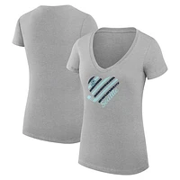 Women's G-III 4Her by Carl Banks Heather Gray Seattle Kraken Heart V-Neck Fitted T-Shirt