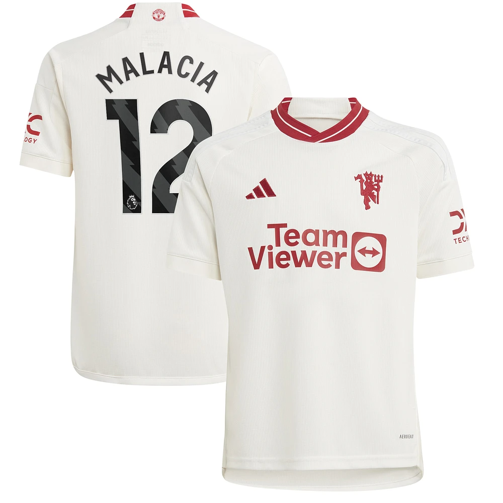 Youth adidas Tyrell Malacia White Manchester United 2023/24 Third Replica Player Jersey