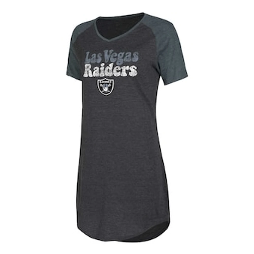 Women's Concepts Sport Black/Charcoal Las Vegas Raiders Raglan V-Neck Nightshirt