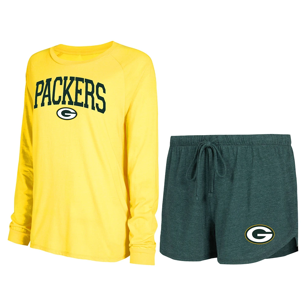 Women's Concepts Sport Green/Gold Green Bay Packers Raglan Long Sleeve T-Shirt & Shorts Lounge Set