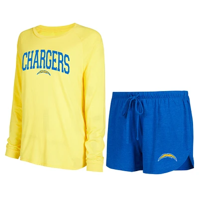 Women's Concepts Sport Royal/Gold Los Angeles Chargers Raglan Long Sleeve T-Shirt & Shorts Lounge Set