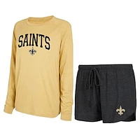 Women's Concepts Sport Black/Gold New Orleans Saints Raglan Long Sleeve T-Shirt & Shorts Lounge Set