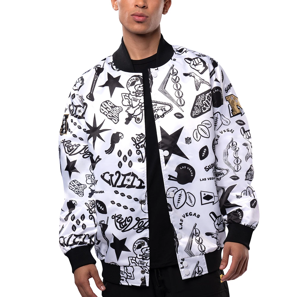 Men's Starter x MSX by Michael Strahan White Super Bowl LVIII The Gold Bar Casino Camo Full-Snap Jacket