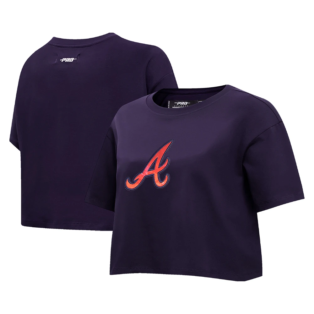 Women's Pro Standard Navy Atlanta Braves Painted Sky Boxy Cropped T-Shirt