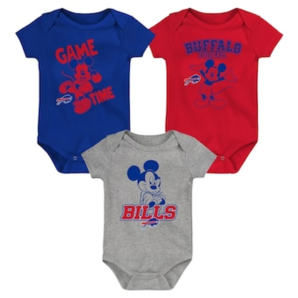 Newborn & Infant Royal/Red/Gray Buffalo Bills Three-Piece Disney Game Time Bodysuit Set