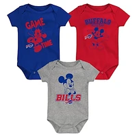 Newborn & Infant Royal/Red/Gray Buffalo Bills Three-Piece Disney Game Time Bodysuit Set