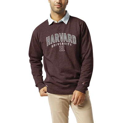Men's League Collegiate Wear  Heather Maroon Harvard Crimson Heritage Tri-Blend Pullover Sweatshirt