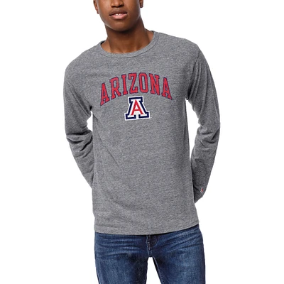 Men's League Collegiate Wear  Heather Gray Arizona Wildcats Victory Falls Tri-Blend Long Sleeve T-Shirt
