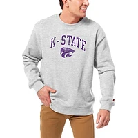 Men's League Collegiate Wear  Heather Gray Kansas State Wildcats  Distressed Arch Over Logo Lightweight Essential Fleece Pullover Sweatshirt