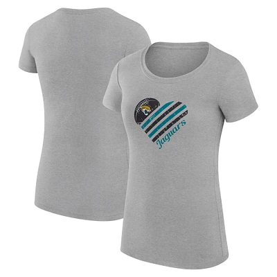 Women's G-III 4Her by Carl Banks Heather Gray Jacksonville Jaguars Heart Graphic Fitted T-Shirt