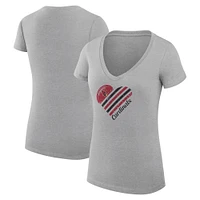 Women's G-III 4Her by Carl Banks Heather Gray Arizona Cardinals Heart Graphic V-Neck Fitted T-Shirt