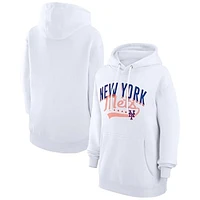 Women's G-III 4Her by Carl Banks  White New York Mets Filigree Team Pullover Hoodie