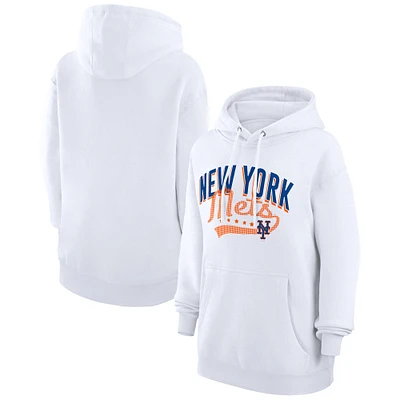 Women's G-III 4Her by Carl Banks  White New York Mets Filigree Team Pullover Hoodie