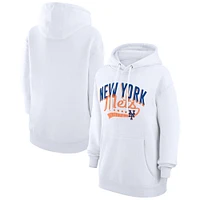 Women's G-III 4Her by Carl Banks  White New York Mets Filigree Team Pullover Hoodie