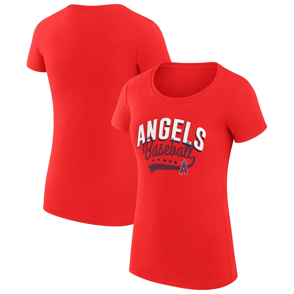 Women's G-III 4Her by Carl Banks Red Los Angeles Angels Filigree Team Fitted T-Shirt