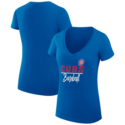 Women's G-III 4Her by Carl Banks  Royal Chicago Cubs Team Graphic V-Neck Fitted T-Shirt