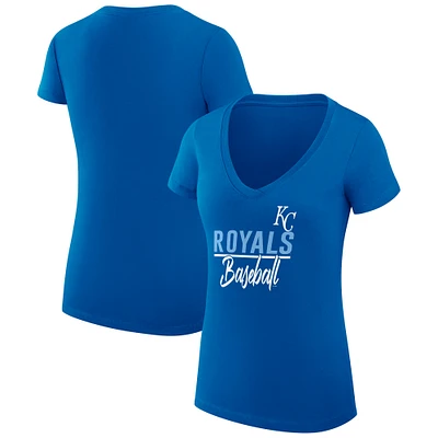 Women's G-III 4Her by Carl Banks  Royal Kansas City Royals Team Graphic V-Neck Fitted T-Shirt